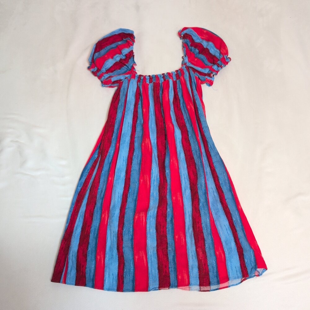Pomander Place Red & Blue Striped Puff Sleeve Mini Dress - Picture 3 of 10